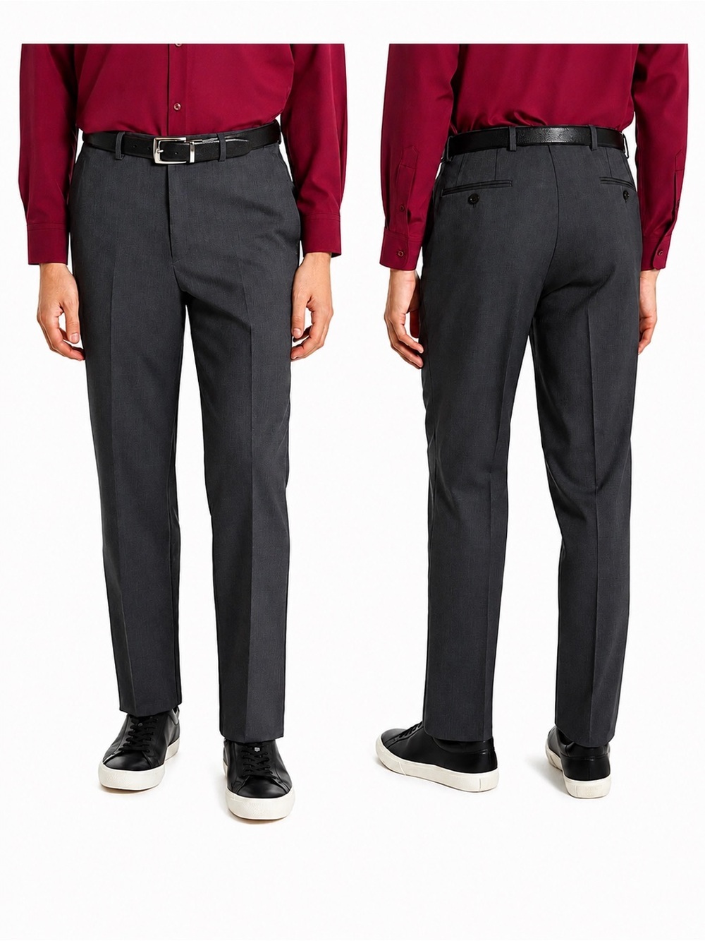 Chaps Mens Dress Pants 38x32 Charcoal Regular Fit Flat Front Stretch Waist